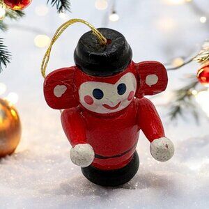 Vintage Wooden Toy Soldier Christmas Ornament Hand-Painted Mini Red